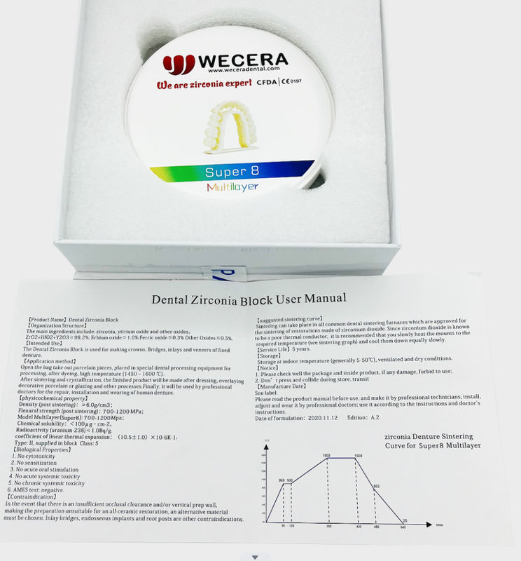 Pre Shaded Zirconia Ceramic Blocks Providing Bending Strength 900Mpa Perfect for Dental Crowns Bridges and Industrial Parts